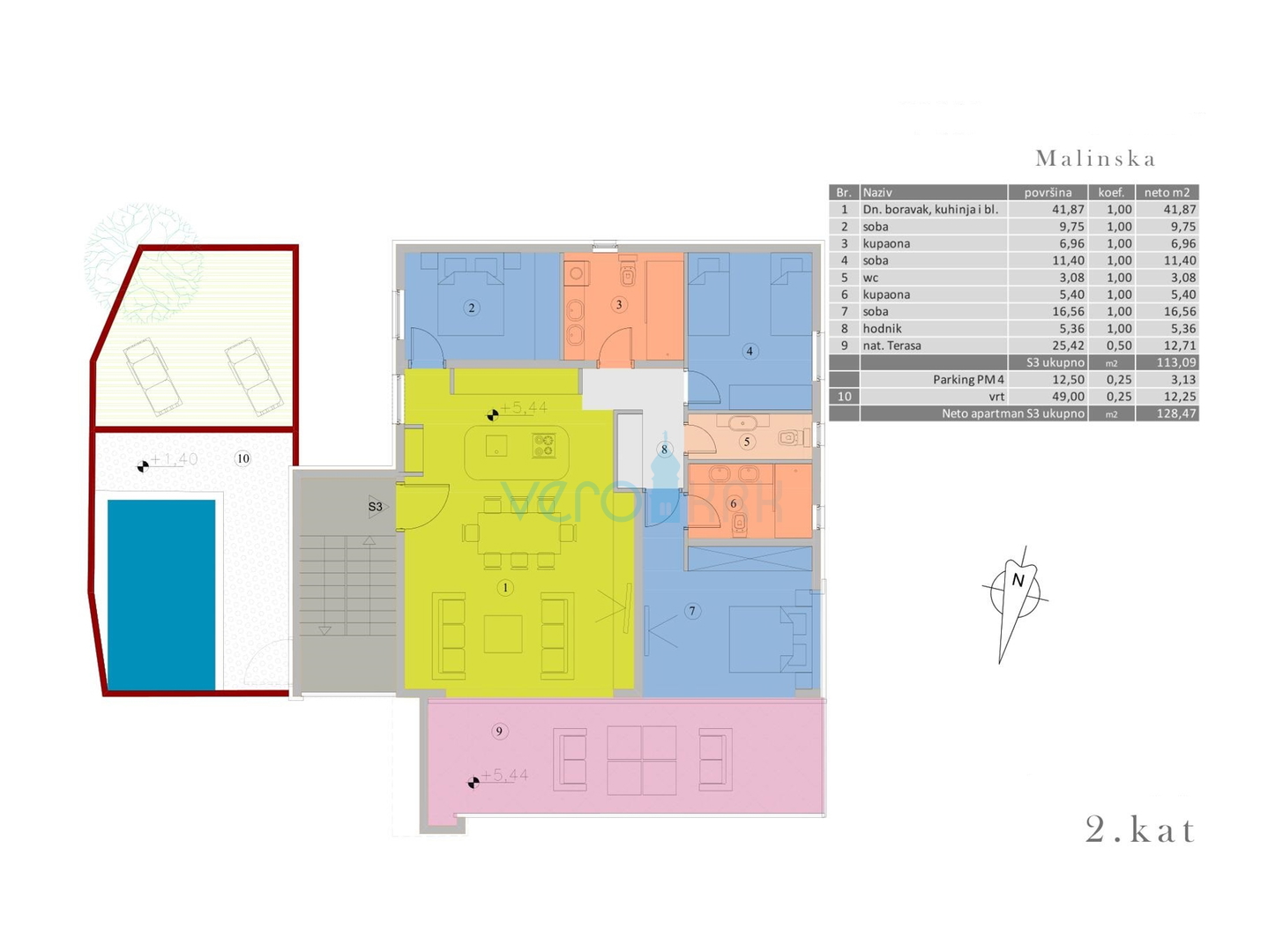 Malinska, luxury apartment with pool, view, garden, 80m to the sea, for sale